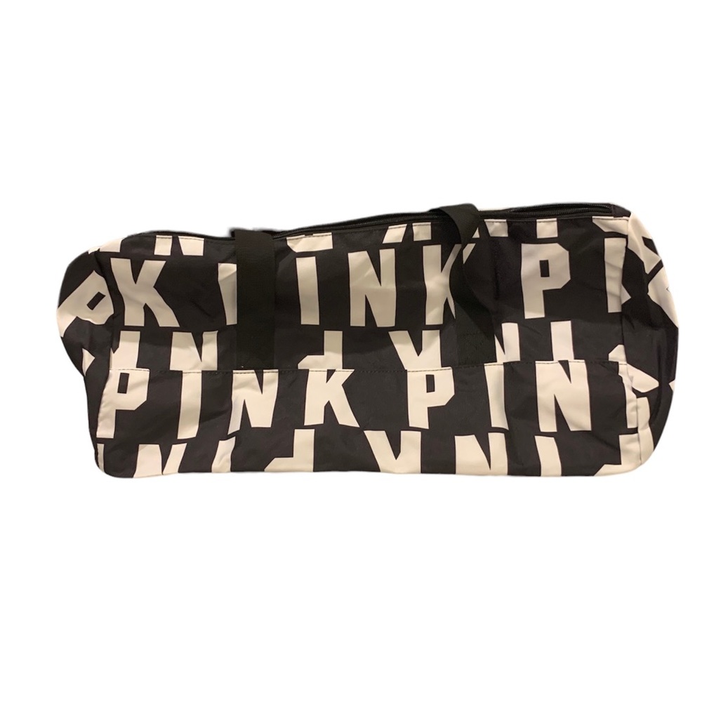 PINK Victoria's Secret PINK all over Logo in Black White Duffle Tote Gym bag - Picture 6 of 6